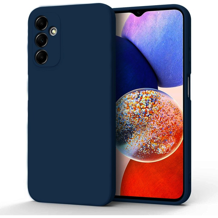 Samsung Galaxy A14 4G / A14 5G kompatibilis szilikon hátlaptok, velúr belsővel, matt, sötétkék, Silicon