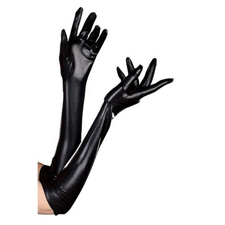 Manusi sexy din piele de vopsea, negru, 53cm