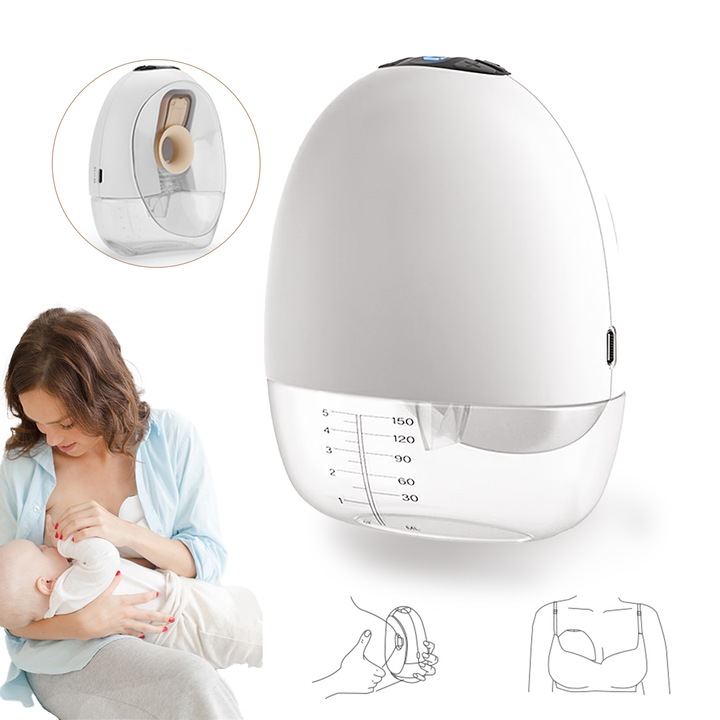 Pompa de san electrica discreta sub sutien Chucai, portabila, fara furtun, acumulator 1300 mAh, sistem pompare patentat 3D, 3 moduri cu 9 nivele de intensitate, Alb