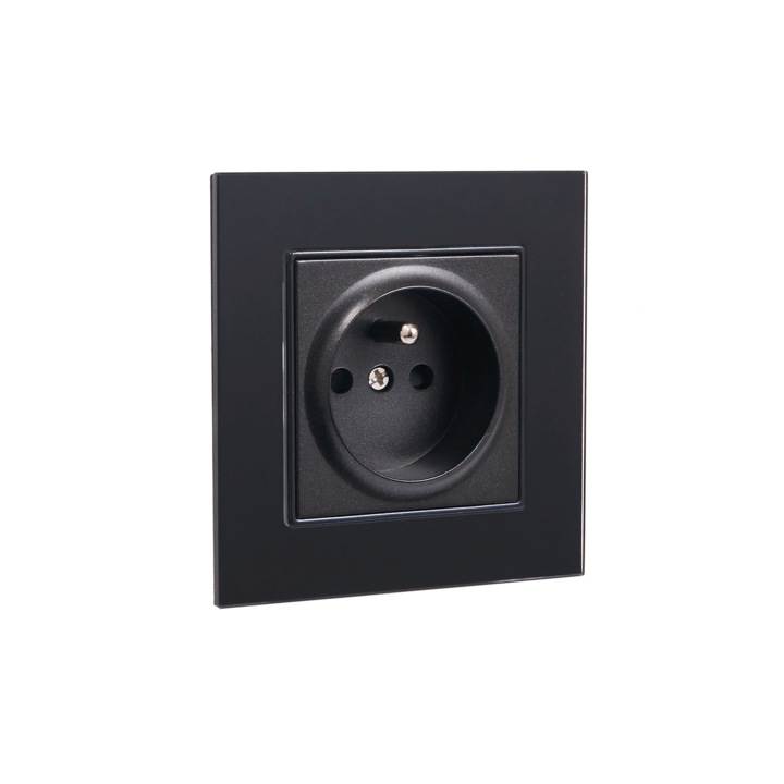 Set, 1x Bianka 230V 16A priza electrica de sticla + cadru de sticla, Negru
