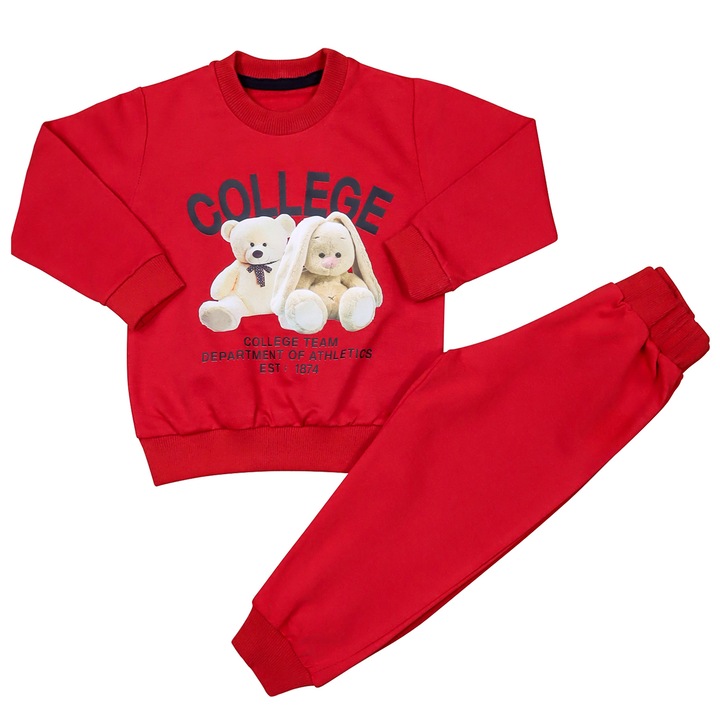 Trening 2 Piese, Pentru Copii "College" Bluza Cu Maneca Lunga Si Pantaloni Lungi, Rosu