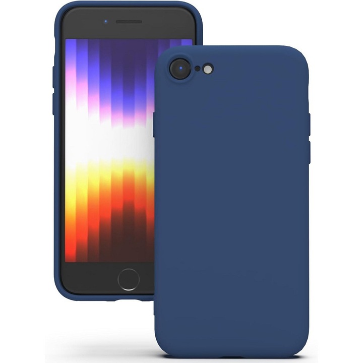 iPhone 7 / 8 / SE 2020 / SE 2022 kompatibilis szilikon hátlaptok, velúr belsővel, matt, sötétkék, Silicon