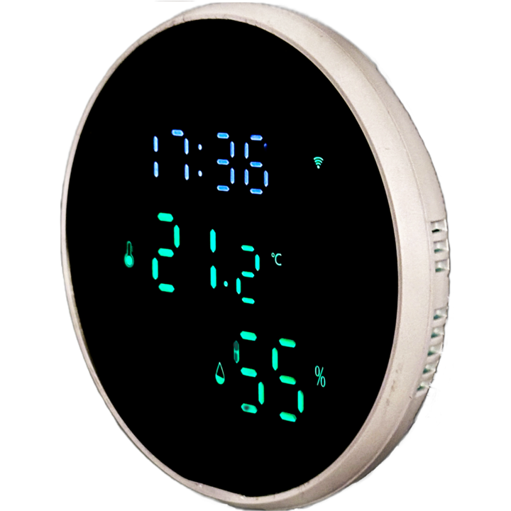 Интелигентен електронен термометър с влагомер, WiFi, Tuya, 3,3-инчов екран, дисплей за време, съвместим с Tuya/Smart Life/Google Home/Alexa, бял