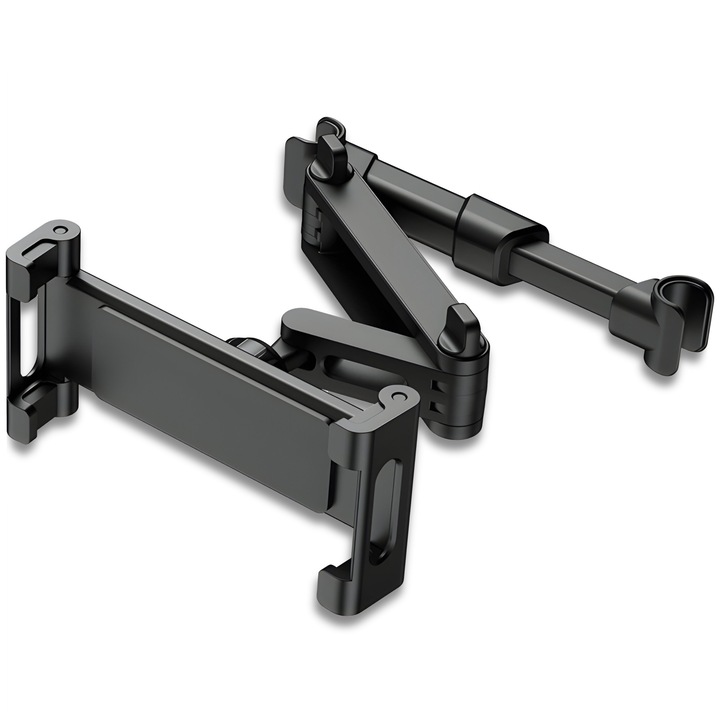 Suport Tetiera Pentru Tableta RETOO MobileTech Compatibil cu 4.7-12.9", Rotire 360°, Brat Mobil, Tetiera 10,5-38Cm, Aluminiu si Silicon, se Potriveste Tabletelor si Smartphone urilor, Perfect Pentru Calatoriile cu Masina, Asamblare Usoara, Negru