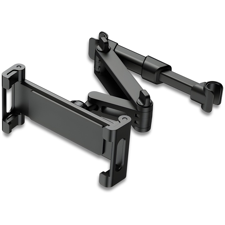 Suport Tetiera Pentru Tableta RETOO MobileTech Compatibil cu 4.7-12.9", Rotire 360°, Brat Mobil, Tetiera 10,5-38Cm, Aluminiu si Silicon, se Potriveste Tabletelor si Smartphone urilor, Perfect Pentru Calatoriile cu Masina, Asamblare Usoara, Negru