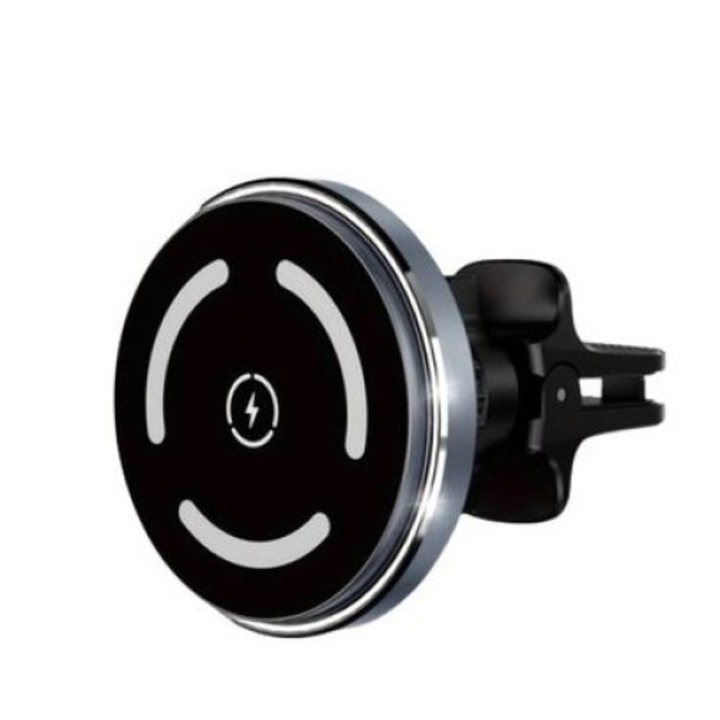 WaltStore® autós telefontartó vezeték nélküli töltéssel, 15 W, 360°-ban elforgatható, rögzítőbilincs, helyzetrögzítő, fekete