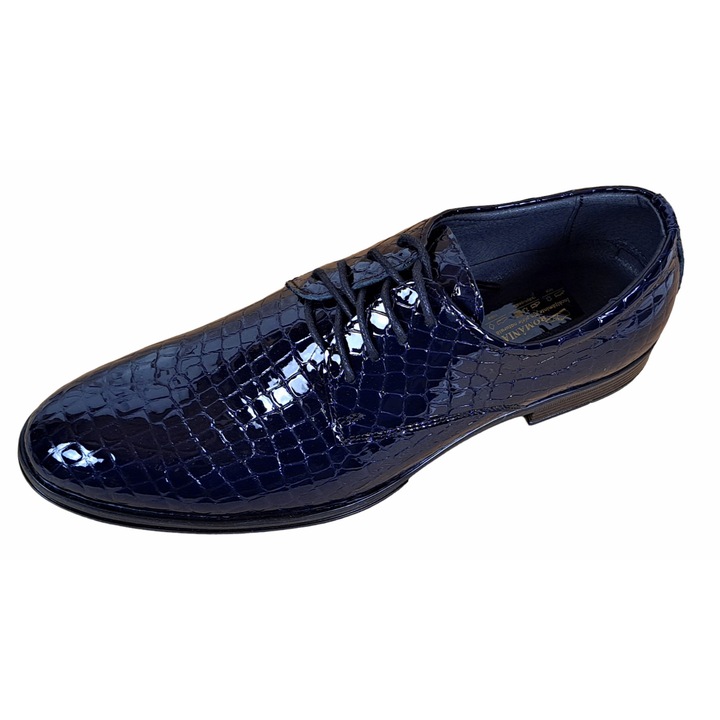 Pantofi barbati eleganti din piele naturala, Croco, bleumarin inchis, LAC, Marimea 44, TESTCROCOBL