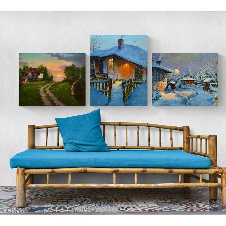 Рисуване по номера ITA ART, Залез над селото, 40х50см, Комплект 3 броя