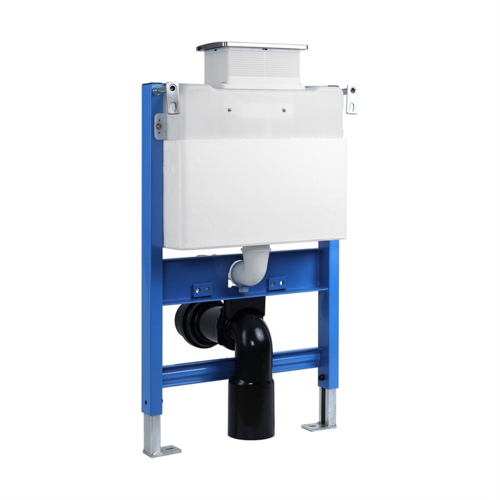 Rezervor incastrat WC, Balneo, Fix Frame Low, cadru de otel cu kit de montare, capacitate de incarcare 400 kg, 2 moduri de spalare, rezervor izolat fonic, cadru gros, izolatie anticoroziune, picioare reglabile, distanta reglabila fata de perete