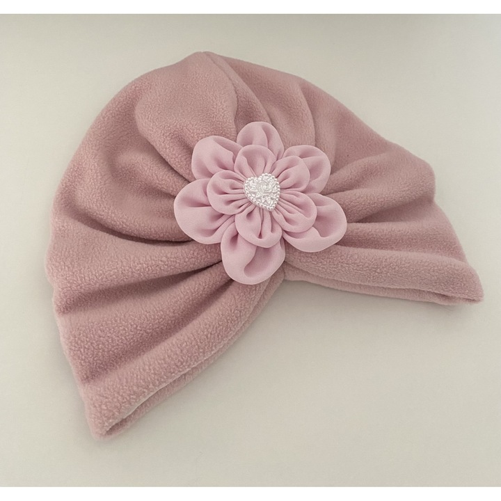 Зимен полар тюрбан, розов с цвете, 2-3 години