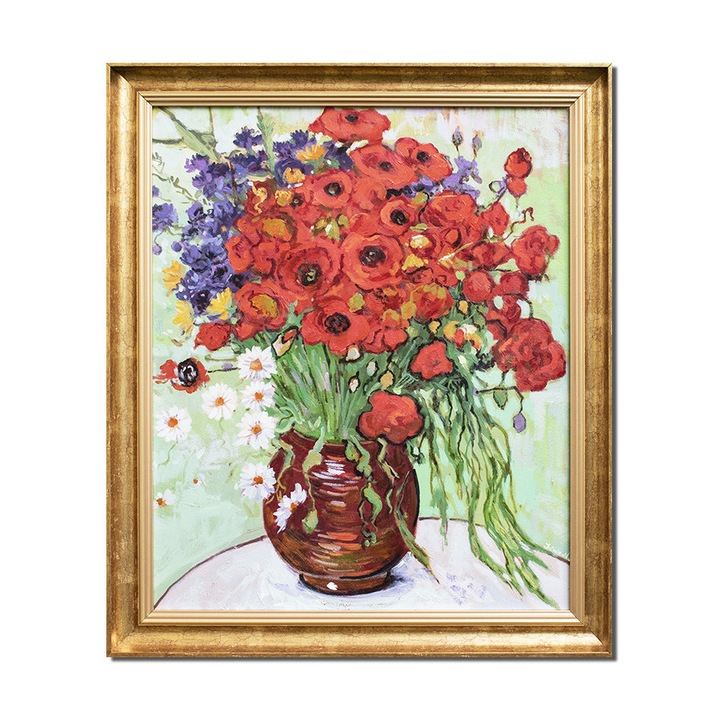 Tablou celebru pictat manual inramat, Vaza cu margarete si maci, 70x60cm ulei pe panza, reproducere Vincent van Gogh