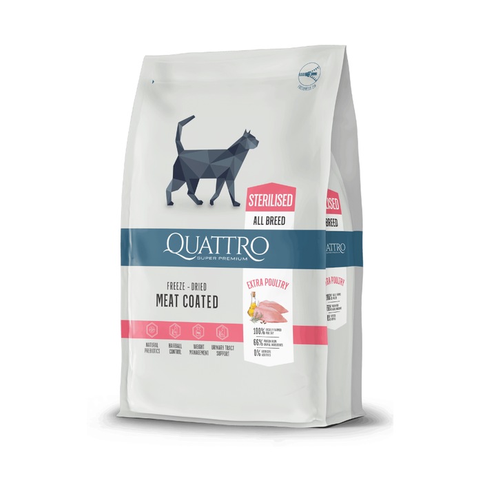 Hrana pentru pisici sterilizate Quattro, cu pui, 7kg
