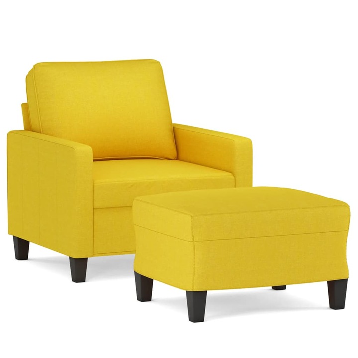 Кресло с табуретка vidaXL, Светложълто, 78 x 77 x 80 см, Текстил, 17 kg