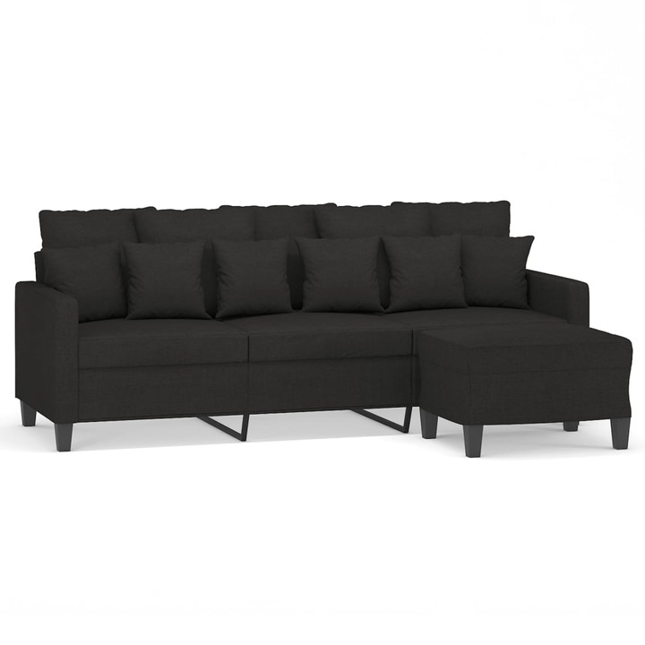 vidaXL 3 személyes fekete szövet kanapé lábtartóval 180 cm3201093