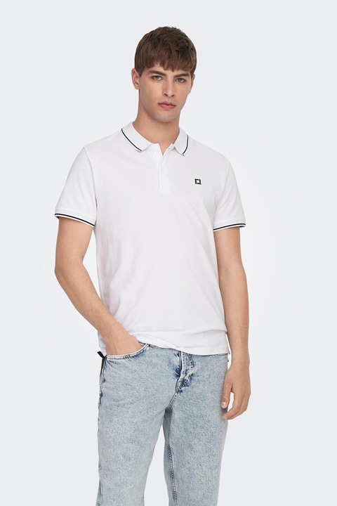Only & Sons, Tricou polo de bumbac organic, Alb