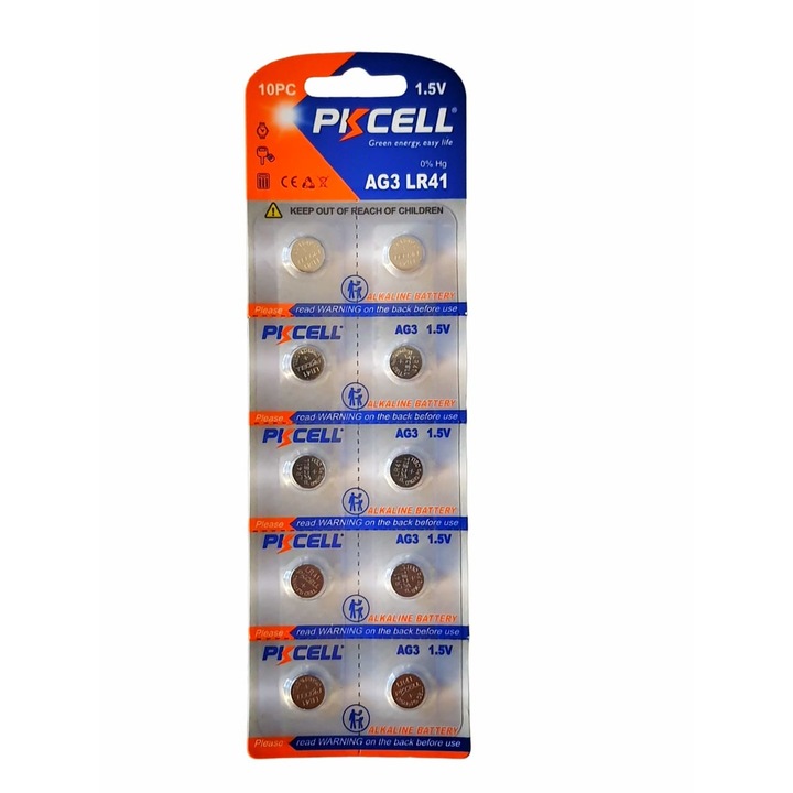 Set 10 baterii akaline PKCELL AG3 LR41 1.5V (610)
