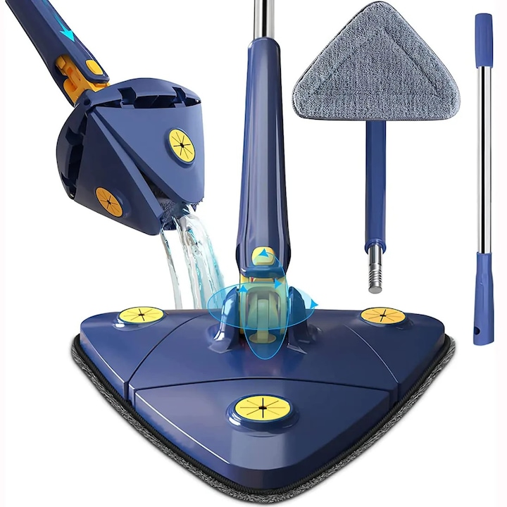 Mop multifunctional cu cap triunghiular rotativ 360°, pentru suprafete uscate si ude, stergator pentru geamuri, podele, pereti, mobila, laveta microfibre, maner telescopic, ajustabil - ANGLEMOP