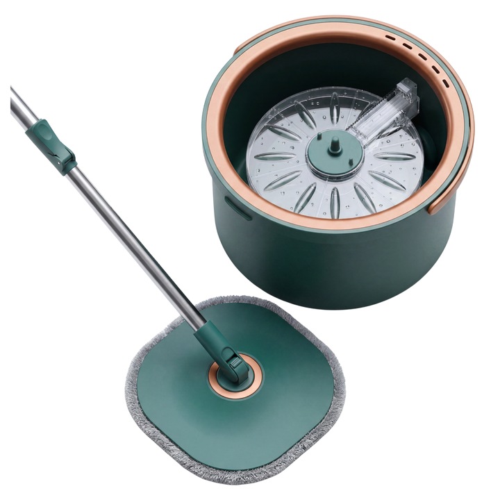 Set Mop Rotativ cu Galeata DreamRamp, Separa Apa Murdara de Cea Curata Consum Redus de apa si detergent, 2 rezerve
