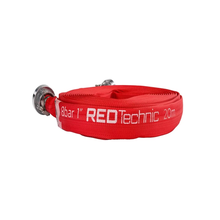 Furtun tip pompier cu conector rapid, 1", 20 m, 8 bar, Red Technic RTWS0065