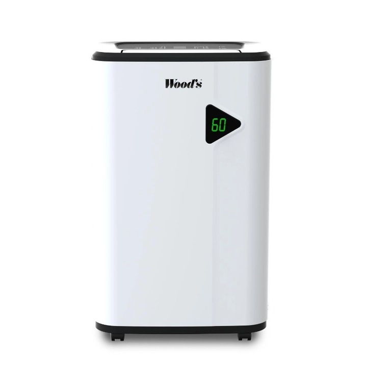 Dezumidificator Woods MDX20P Capacitate 20 litri/zi Pompa condens Uscare rufe Setare umiditate Afisaj electronic Timer Suprafata 40mp