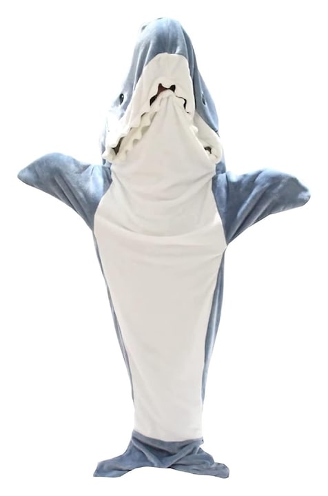 Pijama in forma de rechin, Pentru Inaltime 155-165 cm, Vaxiuja, Confortabil, Moale, Usor de curatat, Marimea L, Material Flanel/Poliester, Albastru/Alb