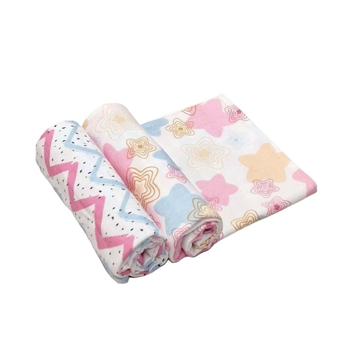 Set 2 scutece refolosibile pentru bebelusi, Motherbaby, bumbac/flanel, multicolor, 75x85cm