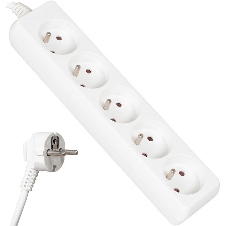 Удължител Libox, заземяване, защита от деца, 5 гнезда, IP20, 3м, бял