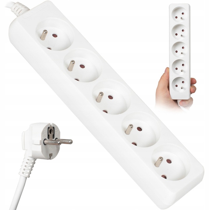 Prelungitor Libox, impamantare, protectie copii, 5 prize, IP20, 1.5m, Alb