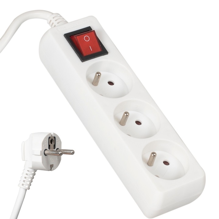Удължител Libox, заземяване, защита от деца, с ключ, IP20, 3 гнезда, 3 м, бял