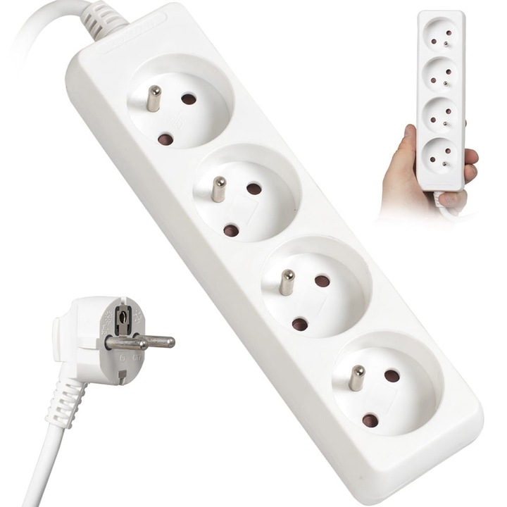 Prelungitor electric cu cablu cu protectie supraincalzire , Libox , LB0082/5 , 4 prize , 5 m , alb