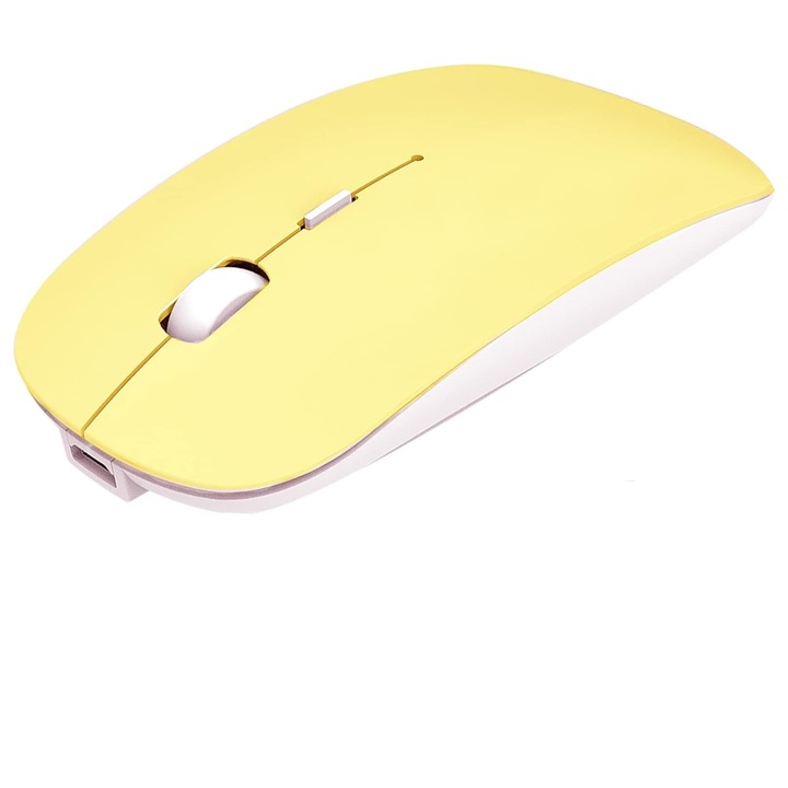 Жълта Bluetooth и безжична мишка, Sigloo, безшумна, тънка, регулируема DPI 800/1200/1600, презареждаема, съвместима с всеки таблет, смартфон, лаптоп, телевизор, компютър