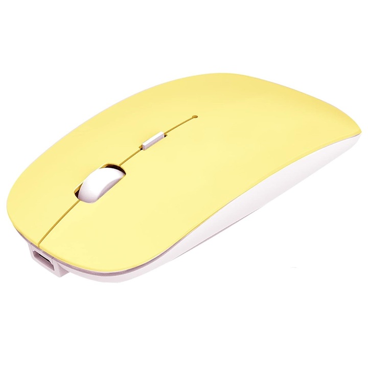 Mouse Galben Bluetooth si Wireless, Sigloo, Silent, Slim, DPI ajustabil 800/1200/1600, reincarcabil, compatibil cu orice tableta, smartphone, laptop, Tv, calculator