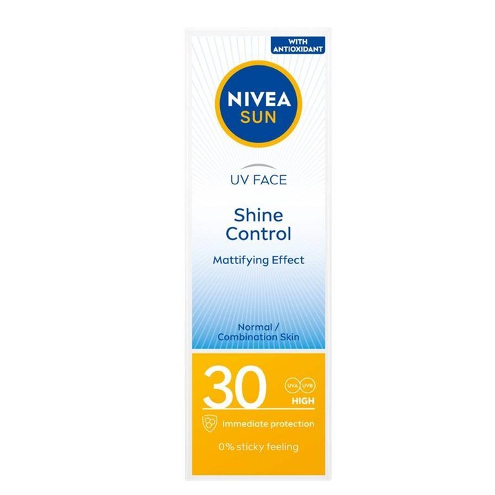 Crema cu protectie solara, Nivea Sun UV, Face Shine Control, SPF30, 50ml
