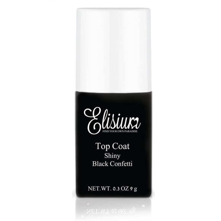 Top coat, Elisium Confetti, Negru lucios, 9g