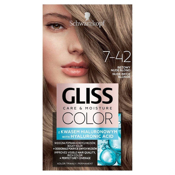 Vopsea de par permanenta, Gliss, 7-42 Beige Nude Blond