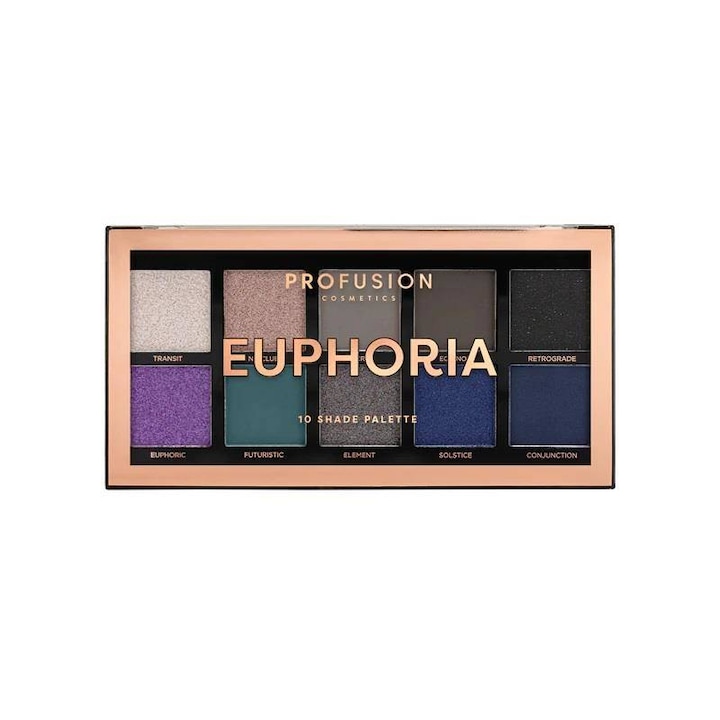 Палитра сенки за очи Profusion Cosmetics, Euphoria, Vegane 10 нюанса