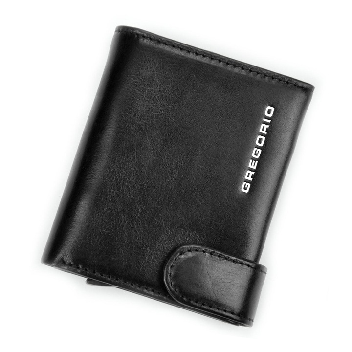 Мъжки портфейл, Pierre Cardin, Естествена кожа, 10х8см, Черен