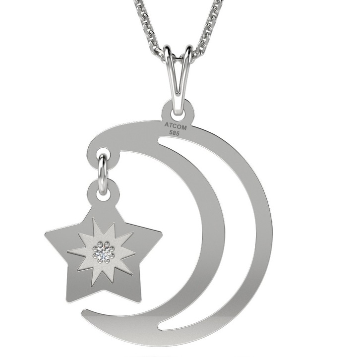 Lantisor cu pandantiv din aur alb model Moon and star