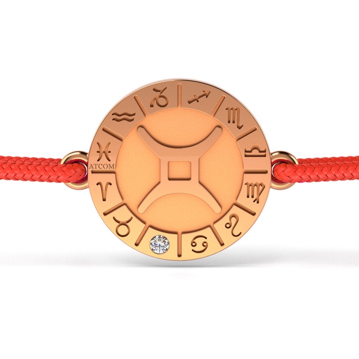 Bratara din aur roz cu snur rosu model Gemini