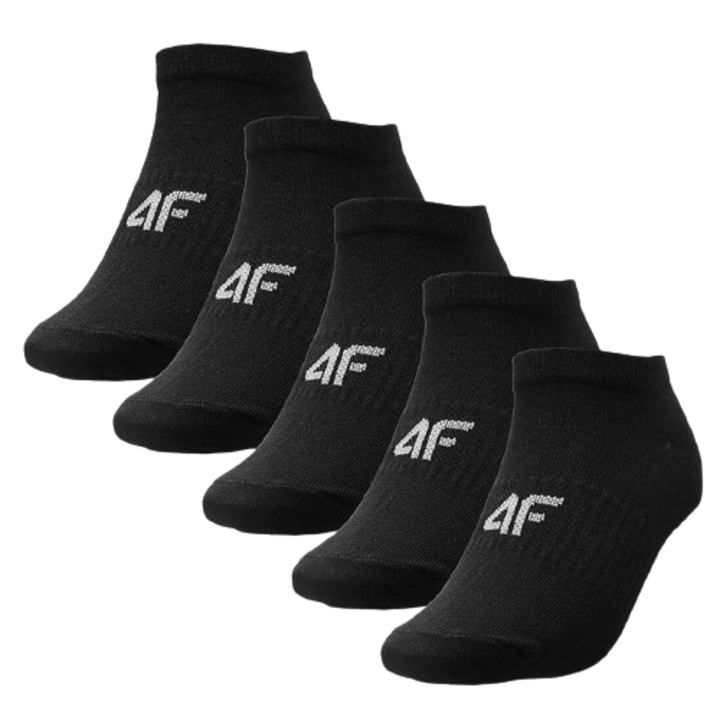 Set 5 perechi sosete, 4F, Bumbac/Poliamida/Elastan, Negru, 32-35