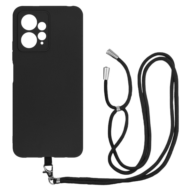 Калъф, съвместим с Xiaomi Redmi Note 12 4G, Sport Body Lanyard Case, Свалящ се кабел, Регулируема дължина, 80 см, Противоплъзгащ силикон, Микрофибърна вътрешност, Черен