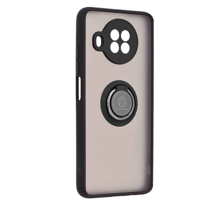 Husa Matte Ring Grip, Compatibil cu Xiaomi Mi 10T Lite, Antisoc Armor, Inel rotativ 360 grade, Magnet suport auto incorporat, Negru