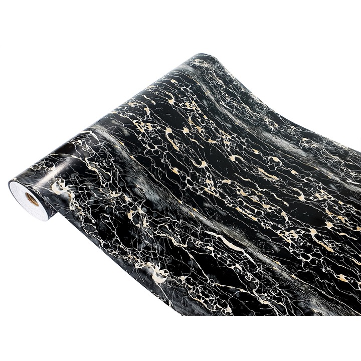 Autocolant pentru dulap de haine sub forma de sticker, 67.5 x 240 cm, DecoMeister®, Model Marmura Neagra Si Aurie, P003-067-0240S