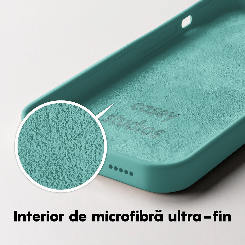 Husa CASEY STUDIOS™ compatibila cu iPhone 14, Soft Silicone Premium, Microfibra in Interior, Turqoise, de Protectie, Ultra Slim, pentru Incarcare Wireless, Margini Ridicate de Protectia Ecranului si a Camerelor