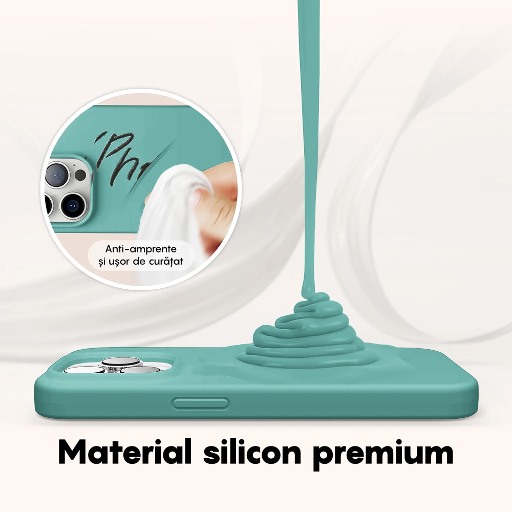 Husa CASEY STUDIOS™ compatibila cu iPhone 14, Soft Silicone Premium, Microfibra in Interior, Turqoise, de Protectie, Ultra Slim, pentru Incarcare Wireless, Margini Ridicate de Protectia Ecranului si a Camerelor