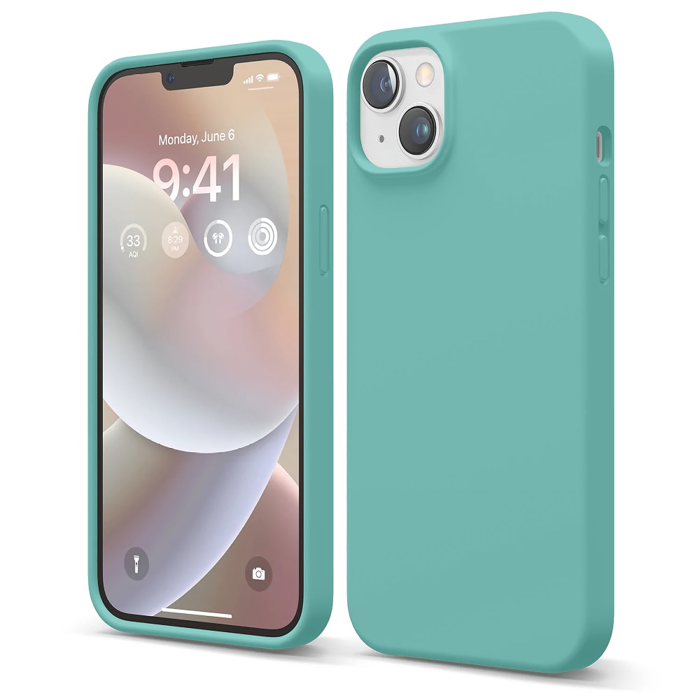 Husa CASEY STUDIOS™ compatibila cu iPhone 14, Soft Silicone Premium, Microfibra in Interior, Turqoise, de Protectie, Ultra Slim, pentru Incarcare Wireless, Margini Ridicate de Protectia Ecranului si a Camerelor
