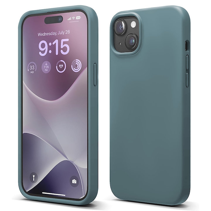 Husa CASEY STUDIOS™ compatibila cu iPhone 15, Soft Silicone Premium, Microfibra in Interior, Midnight Blue, de Protectie, Ultra Slim, pentru Incarcare Wireless, Margini Ridicate de Protectia Ecranului si a Camerelor
