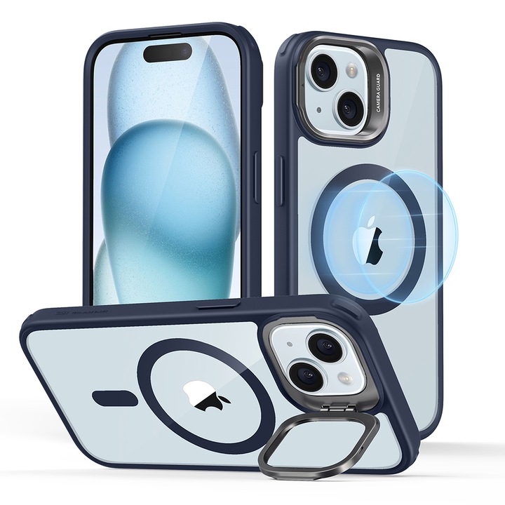 Защитен калъф за iPhone 15 Plus, ударобезопасен, B30, термопластичен, прозрачен тъмно син