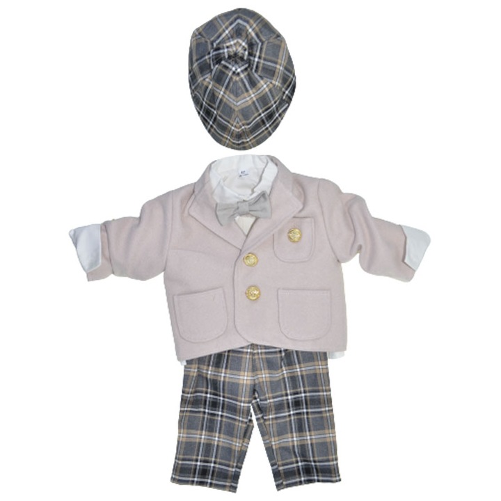 Costum elegant din 5 piese pentru baieti Krasnal C101123-11, Bej 62 CM