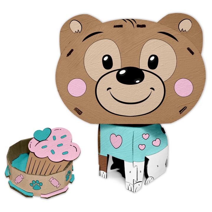 Pictura 3D dupa numere, Kidea, Forma ursulet, Multicolor